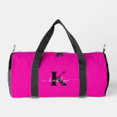 Elegantes Schwarz-Hot-Pink-Script-Monogramm Duffle Bag (Rückseite)