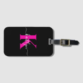 Elegantes Schwarz-Hot-Pink-Script-Monogramm Gepäckanhänger (Vorderseite (Horizontal))