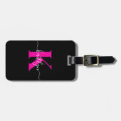 Elegantes Schwarz-Hot-Pink-Script-Monogramm Gepäckanhänger (Vorderseite horizontal)