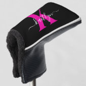 Elegantes Schwarz-Hot-Pink-Script-Monogramm Golf Headcover (3/4 Vorderseite)