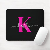 Elegantes Schwarz-Hot-Pink-Script-Monogramm Mousepad (Mit Mouse)