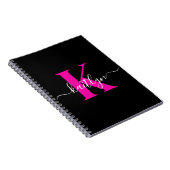 Elegantes Schwarz-Hot-Pink-Script-Monogramm Notizblock (Rechte Seite)