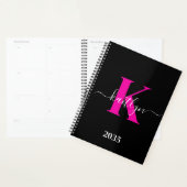 Elegantes Schwarz-Hot-Pink-Script-Monogramm Planer (Anzeige)
