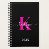 Elegantes Schwarz-Hot-Pink-Script-Monogramm Planer (Vorderseite)