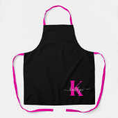 Elegantes Schwarz-Hot-Pink-Script-Monogramm Schürze (Vorderseite)