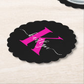 Elegantes Schwarz-Hot-Pink-Script-Monogramm Untersetzer (angewinkelt)
