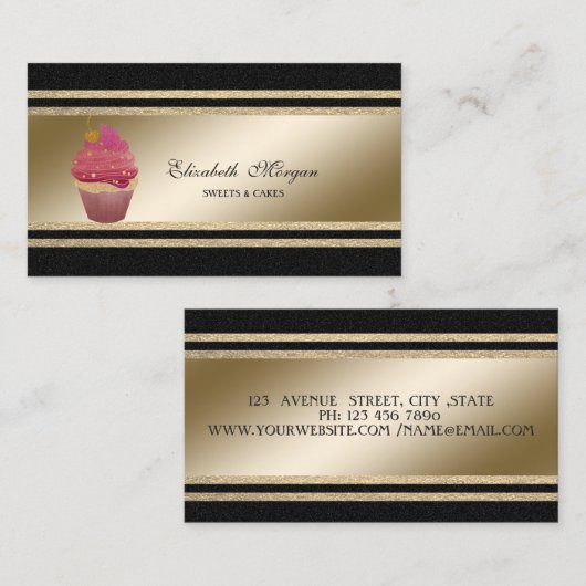 Elegantes Schwarz,Imitate Gold Glitterie Streifen Visitenkarte (Vorne/Hinten)
