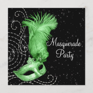 Elegantes Schwarz-Kalkgrün-Masquerade-Party Einladung