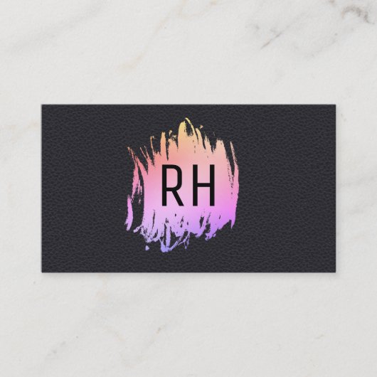 Elegantes Schwarz-Leder-Farbmonogramm aus gebürste Visitenkarte (Vorderseite)