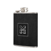 Elegantes Schwarz-Leder-Look Monogramm Flachmann (Links)