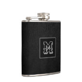 Elegantes Schwarz-Leder-Look Monogramm Flachmann (Rechts)