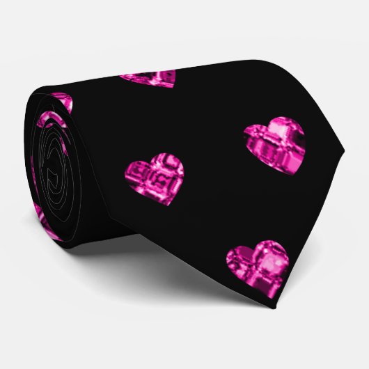 Elegantes Schwarz Lila Diamond Herz Gem Muster Krawatte (Gerollt)