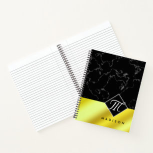 Elegantes Schwarz-Marmor & Gold / Messingfolie-Mon Notizblock
