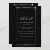 Elegantes Schwarz mit Chrome Deko Border Wedding Einladung (Vorne/Hinten)