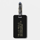 Elegantes Schwarz mit einfachem Goldmonogramm Gepäckanhänger (Rückseite vertikal)
