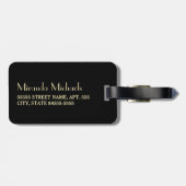 Elegantes Schwarz mit einfachem Goldmonogramm Gepäckanhänger (Rückseite horizontal)