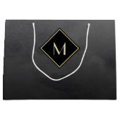 Elegantes Schwarz mit einfachem Goldmonogramm Große Geschenktüte (Vorderseite)