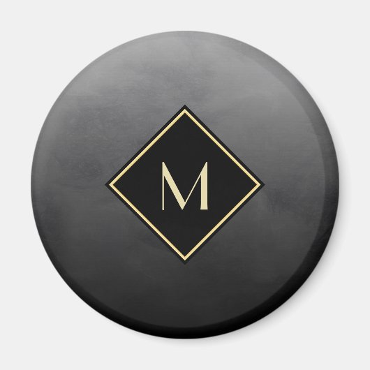Elegantes Schwarz mit einfachem Goldmonogramm Magnet (Vorne)
