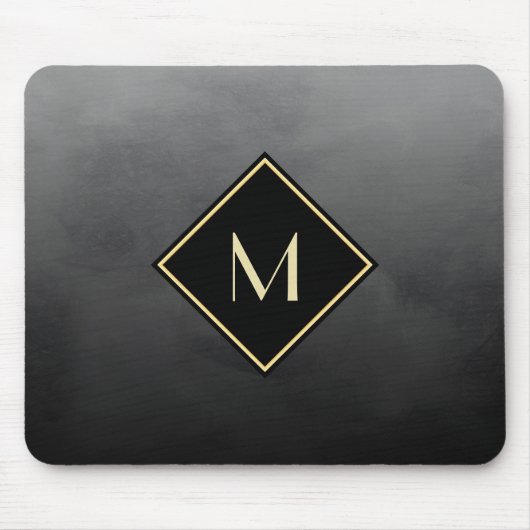 Elegantes Schwarz mit einfachem Goldmonogramm Mousepad (Vorne)