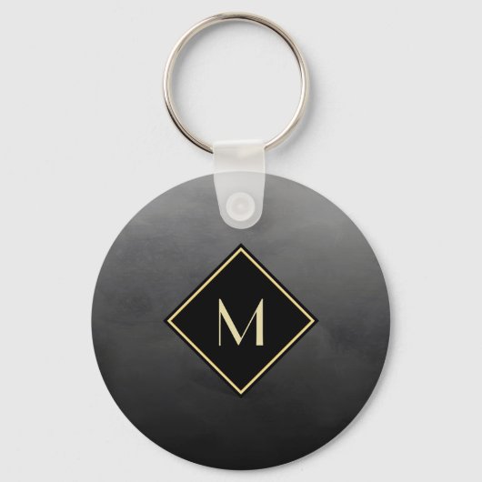 Elegantes Schwarz mit einfachem Goldmonogramm Schlüsselanhänger (Vorderseite)