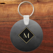 Elegantes Schwarz mit einfachem Goldmonogramm Schlüsselanhänger (Vorderseite)