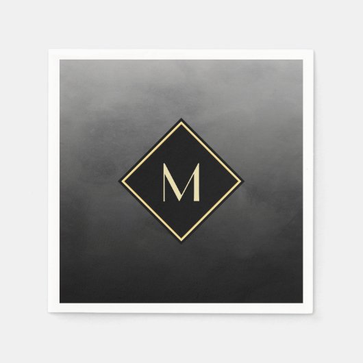 Elegantes Schwarz mit einfachem Goldmonogramm Serviette (Vorderseite)