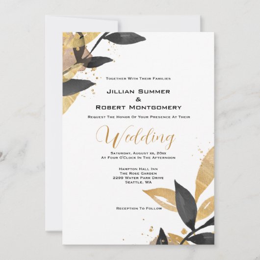 Elegantes Schwarz mit Gold-Hochzeit Einladung (Vorderseite)