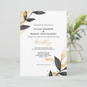 Elegantes Schwarz mit Gold-Hochzeit Einladung (Stehend Vorderseite)