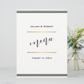 Elegantes Schwarz mit Gold-Hochzeit Menükarte (Stehend Vorderseite)