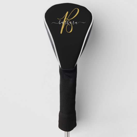 Elegantes Schwarz mit Gold Monogram, Anfangsname * Golf Headcover (Vorderseite)