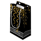 Elegantes Schwarz mit Gold Streamern, bearbeitbare Kleine Geschenktüte (Vorderseite Schrägansicht)