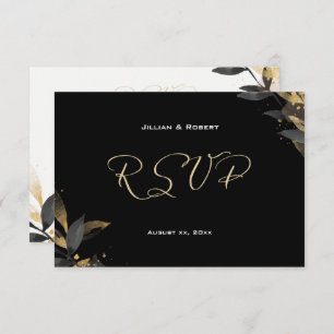 Elegantes Schwarz mit Gold Wedding RSVP Card