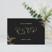 Elegantes Schwarz mit Gold Wedding RSVP Card Karte (Stehend Vorderseite)