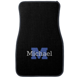 Elegantes Schwarz mit grauem Namen und blauem Mono Autofußmatte