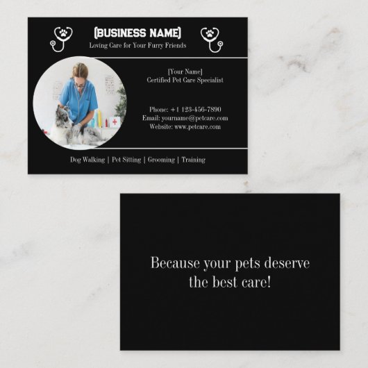 Elegantes Schwarz mit individualisierbarer Pet-Pfl Visitenkarte (Vorne/Hinten)