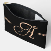 Elegantes Schwarz mit Pfirsichmonogramm Zubehörtasche (Offen)