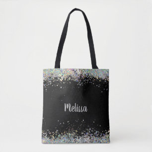 Elegantes Schwarz mit Silver Glitzer Monogramm Tasche