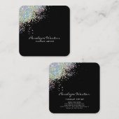 Elegantes Schwarz mit Silver Glitzer Splash Quadratische Visitenkarte (Vorne/Hinten)