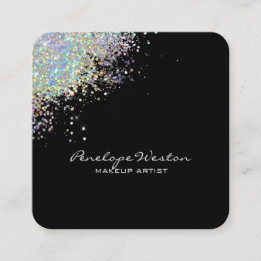 Elegantes Schwarz mit Silver Glitzer Splash Quadratische Visitenkarte