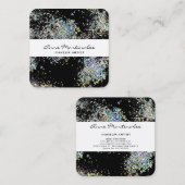 Elegantes Schwarz mit Silver Imitats Glitzer Quadratische Visitenkarte (Vorne/Hinten)