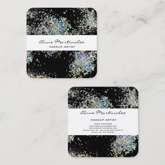 Elegantes Schwarz mit Silver Imitats Glitzer Quadratische Visitenkarte (Vorne/Hinten)
