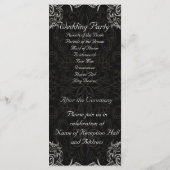 Elegantes Schwarz mit weißen Wirbel Hochzeit Programm (Rückseite)