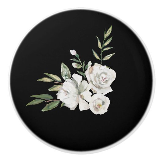 Elegantes Schwarz mit weißer Blume Keramikknauf (Vorderseite)