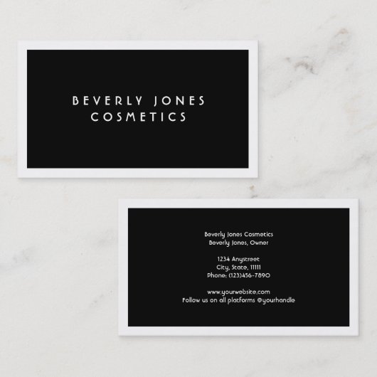 Elegantes Schwarz mit weißer Grenz-Visitenkarte Rabattkarte (Vorne/Hinten)