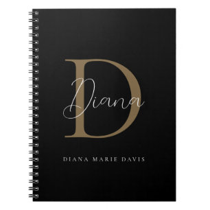 Elegantes Schwarz-Mittnacht-Schriftmonogramm in Mo Notizblock