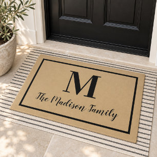 Elegantes Schwarz Monogramm Familienname Fußmatte