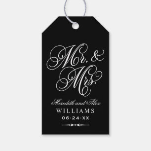 Elegantes Schwarz Mr und Mrs Kalligrafie-Geschenk Geschenkanhänger