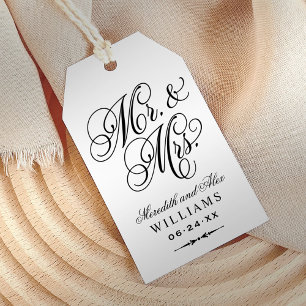 Elegantes Schwarz Mr und Mrs Schrift Hochzeitsgesc Geschenkanhänger