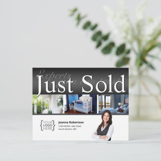 Elegantes Schwarz Nur verkaufte echte Anwesen-Vorl Postkarte (Stehend Vorderseite)