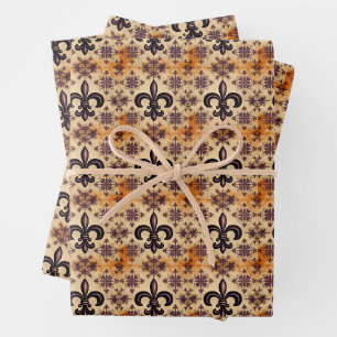 Elegantes Schwarz-Orange-Muster Geschenkpapier Set